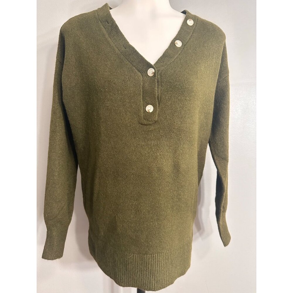 OAT Olive V Neck Sweater NWT XS